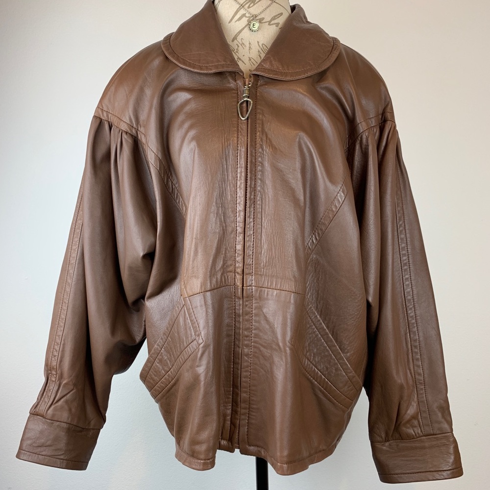 STAVROS New York Designer Brown Leather Coat Sz XL